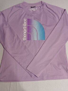 The North Face Lavender Long Sleeve Shirt with Blue-Purple Gradient Logo
